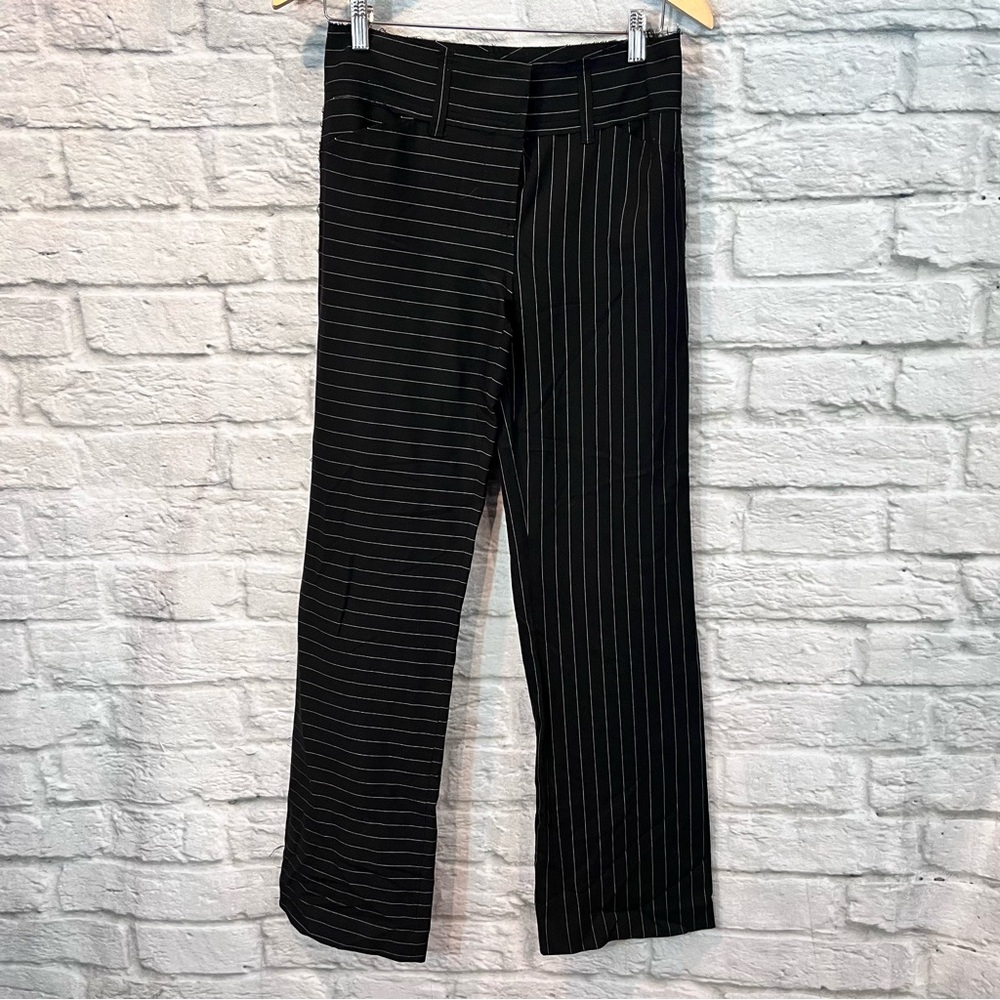 Norma Kamali size 4 Pin Stripe Raw Edge Wide Leg Hook & Loop Closure Trousers